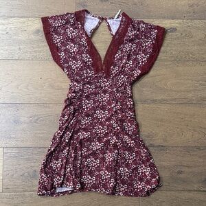 Free People Floral V-Neck Dress with Lace Detail